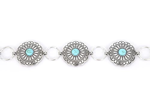 Cinturón de cadena de metal turquesa con forma de pétalo regular para mujeres