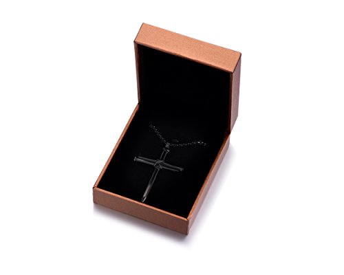 Collar con colgante de cruz de uñas de acero inoxidable para hombre con cadena de 24 pulgadas, oro negro pulido, plata