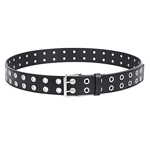 Cinturón de cuero con doble ojales y cadena desmontable para mujeres y hombres