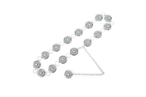 Cinturón de cadena de metal turquesa con forma de pétalo regular para mujeres