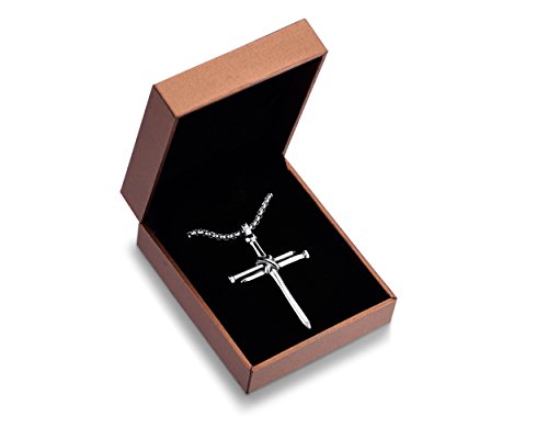 Collar con colgante de cruz de uñas de acero inoxidable para hombre con cadena de 24 pulgadas, oro negro pulido, plata