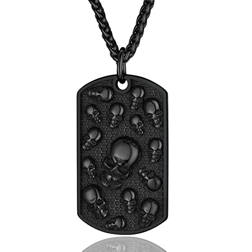 Collar de calavera para hombre, serpiente, árbol de la vida, etiqueta de perro de calavera