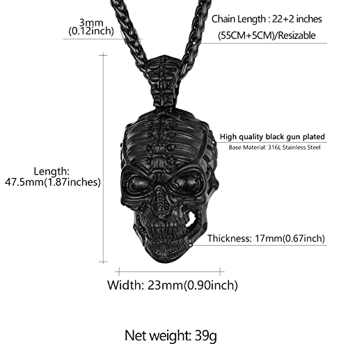 Collar de calavera para hombre, serpiente, árbol de la vida, etiqueta de perro de calavera