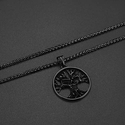 Collar de calavera para hombre, serpiente, árbol de la vida, etiqueta de perro de calavera