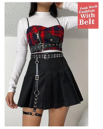 Cinturón de cuero con doble ojales y cadena desmontable para mujeres y hombres
