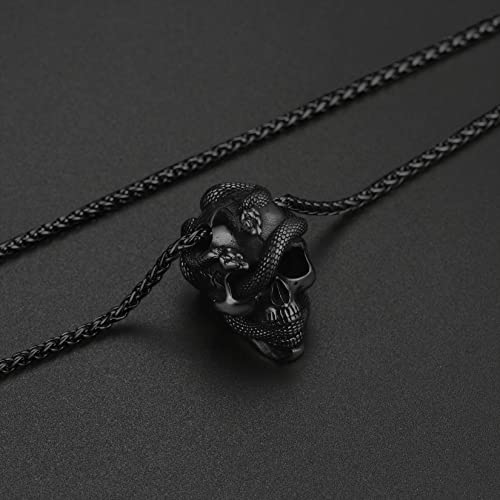 Collar de calavera para hombre, serpiente, árbol de la vida, etiqueta de perro de calavera