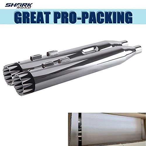 SHARKROAD 4.0" Chrome Slip Ons Muffler Exhaust For Harley Davidson 1995-2016 Touring,Fit Street Glide, Road Glide, Road King, Electra Glide, Ultra Limited, 21CC