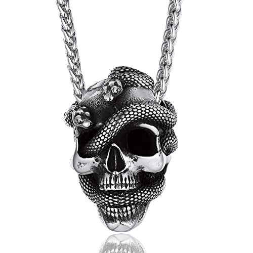 Collar de calavera para hombre, serpiente, árbol de la vida, etiqueta de perro de calavera