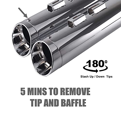 SHARKROAD 4.0" Chrome Slip Ons Muffler Exhaust For Harley Davidson 1995-2016 Touring,Fit Street Glide, Road Glide, Road King, Electra Glide, Ultra Limited, 21CC