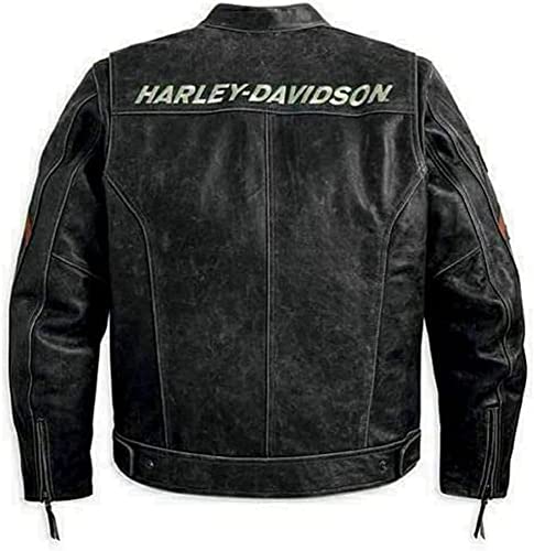 Chaqueta de cuero de vaca negra para motorista de motocicleta Vintage incinerador de conducción HD de malla Trenton desgastada para hombre