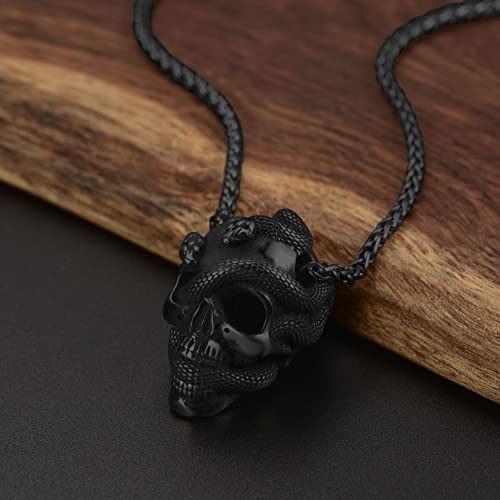 Collar de calavera para hombre, serpiente, árbol de la vida, etiqueta de perro de calavera