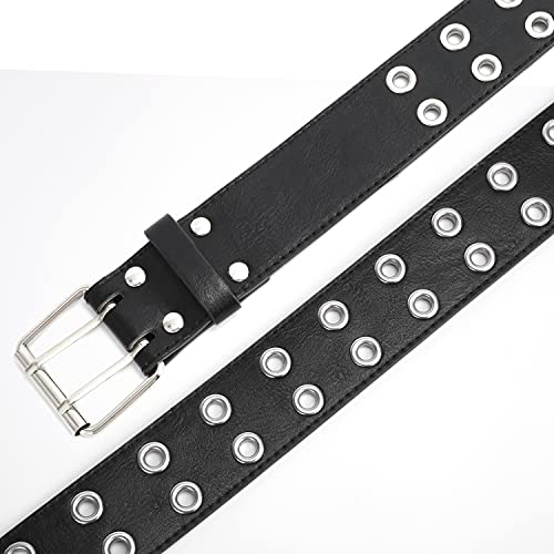 Cinturón de cuero con doble ojales y cadena desmontable para mujeres y hombres
