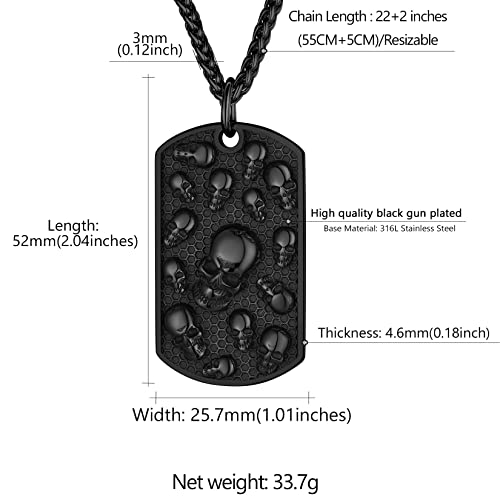 Collar de calavera para hombre, serpiente, árbol de la vida, etiqueta de perro de calavera