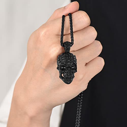 Collar de calavera para hombre, serpiente, árbol de la vida, etiqueta de perro de calavera
