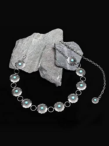 Cinturón de cadena de metal turquesa con forma de pétalo regular para mujeres