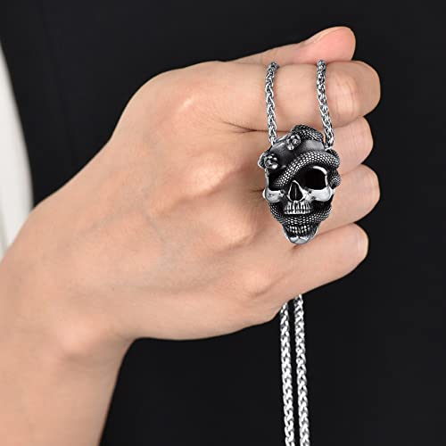 Collar de calavera para hombre, serpiente, árbol de la vida, etiqueta de perro de calavera