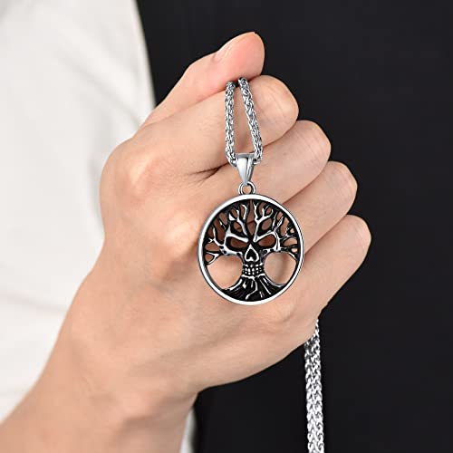 Collar de calavera para hombre, serpiente, árbol de la vida, etiqueta de perro de calavera
