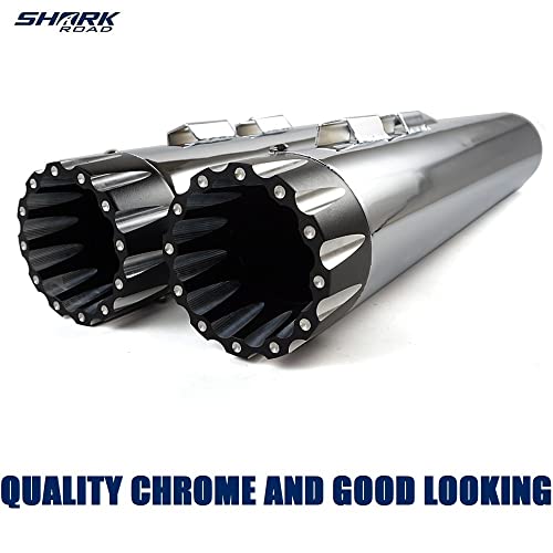SHARKROAD 4.0" Chrome Slip Ons Muffler Exhaust For Harley Davidson 1995-2016 Touring,Fit Street Glide, Road Glide, Road King, Electra Glide, Ultra Limited, 21CC