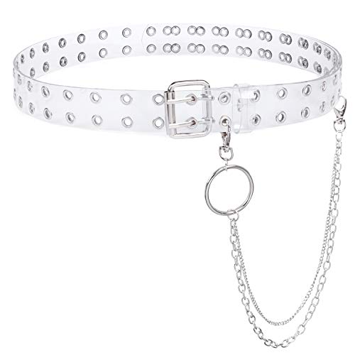 Cinturón de cuero con doble ojales y cadena desmontable para mujeres y hombres