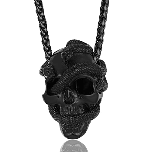 Collar de calavera para hombre, serpiente, árbol de la vida, etiqueta de perro de calavera