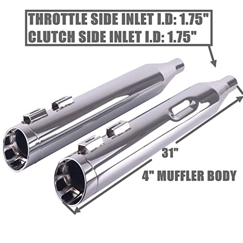 SHARKROAD 4.0" Chrome Slip Ons Muffler Exhaust For Harley Davidson 1995-2016 Touring,Fit Street Glide, Road Glide, Road King, Electra Glide, Ultra Limited, 21CC