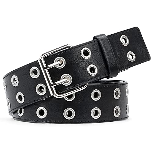 Cinturón de cuero con doble ojales y cadena desmontable para mujeres y hombres
