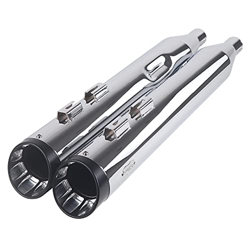 SHARKROAD 4.0" Chrome Slip Ons Muffler Exhaust For Harley Davidson 1995-2016 Touring,Fit Street Glide, Road Glide, Road King, Electra Glide, Ultra Limited, 21CC