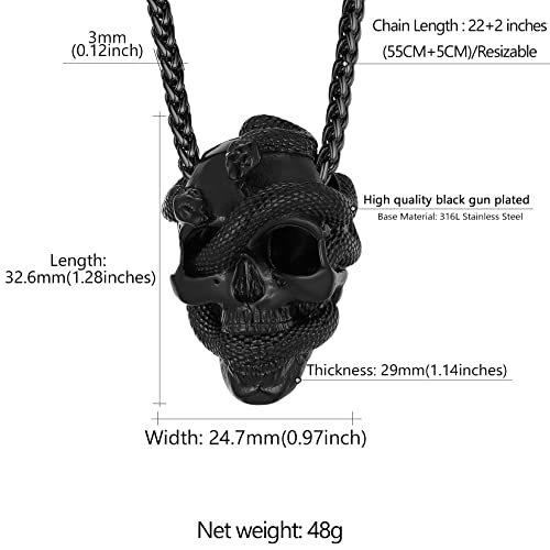 Collar de calavera para hombre, serpiente, árbol de la vida, etiqueta de perro de calavera