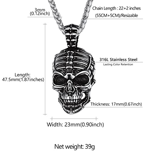 Collar de calavera para hombre, serpiente, árbol de la vida, etiqueta de perro de calavera