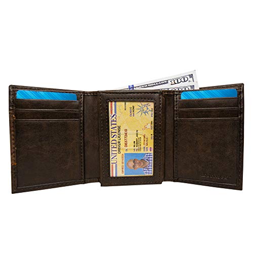 Cartera triple de cuero para hombre