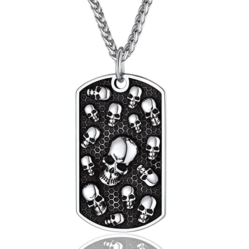 Collar de calavera para hombre, serpiente, árbol de la vida, etiqueta de perro de calavera