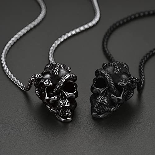 Collar de calavera para hombre, serpiente, árbol de la vida, etiqueta de perro de calavera