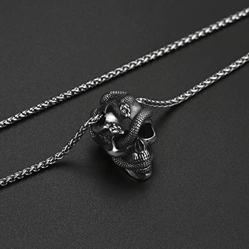 Collar de calavera para hombre, serpiente, árbol de la vida, etiqueta de perro de calavera