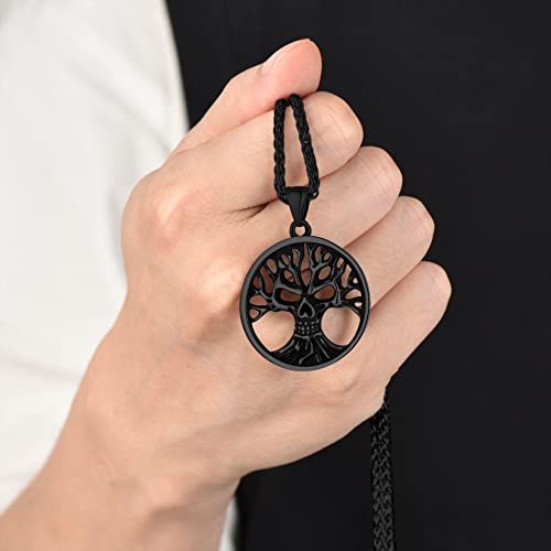 Collar de calavera para hombre, serpiente, árbol de la vida, etiqueta de perro de calavera