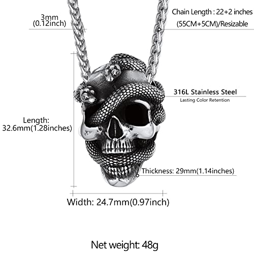 Collar de calavera para hombre, serpiente, árbol de la vida, etiqueta de perro de calavera