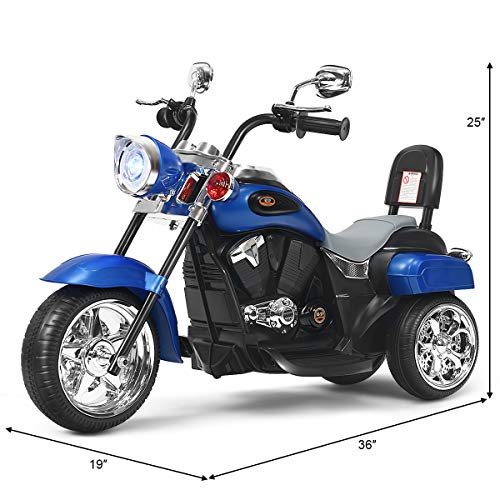 Costzon Kids Ride on Chopper Motocicleta, Triciclo de motocicleta alimentado por batería de 6 V con bocina, faro, interruptor de avance/retroceso, certificación ASTM, 3 ruedas de paseo en juguetes para niños y niñas regalo (blanco)