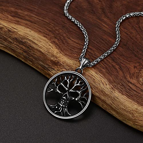Collar de calavera para hombre, serpiente, árbol de la vida, etiqueta de perro de calavera