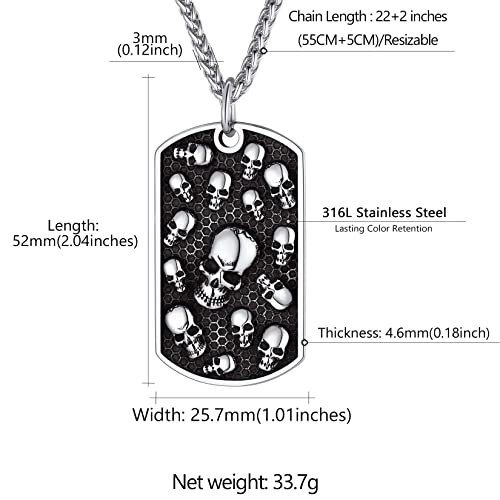 Collar de calavera para hombre, serpiente, árbol de la vida, etiqueta de perro de calavera