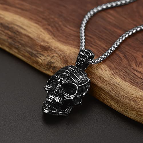 Collar de calavera para hombre, serpiente, árbol de la vida, etiqueta de perro de calavera