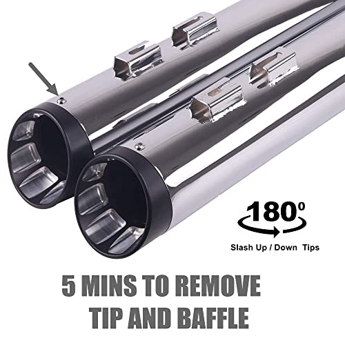 SHARKROAD 4.0" Chrome Slip Ons Muffler Exhaust For Harley Davidson 1995-2016 Touring,Fit Street Glide, Road Glide, Road King, Electra Glide, Ultra Limited, 21CC