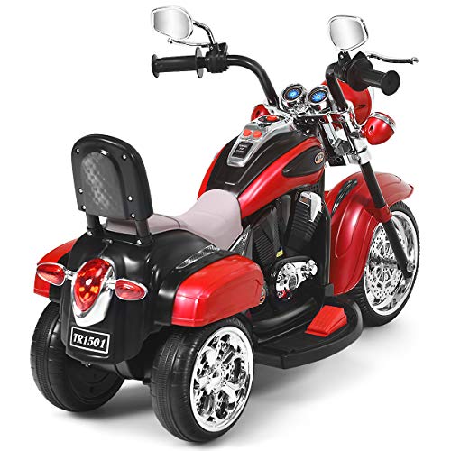 Costzon Kids Ride on Chopper Motocicleta, Triciclo de motocicleta alimentado por batería de 6 V con bocina, faro, interruptor de avance/retroceso, certificación ASTM, 3 ruedas de paseo en juguetes para niños y niñas regalo (blanco)