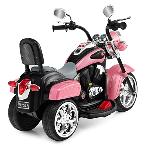 Costzon Kids Ride on Chopper Motocicleta, Triciclo de motocicleta alimentado por batería de 6 V con bocina, faro, interruptor de avance/retroceso, certificación ASTM, 3 ruedas de paseo en juguetes para niños y niñas regalo (blanco)
