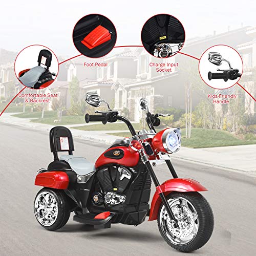 Costzon Kids Ride on Chopper Motocicleta, Triciclo de motocicleta alimentado por batería de 6 V con bocina, faro, interruptor de avance/retroceso, certificación ASTM, 3 ruedas de paseo en juguetes para niños y niñas regalo (blanco)