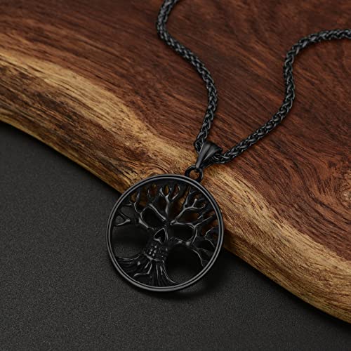 Collar de calavera para hombre, serpiente, árbol de la vida, etiqueta de perro de calavera