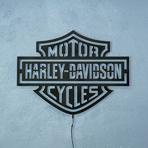 Letrero de pared Harley Davidson - Iluminación LED - Letrero de garaje (28x20")