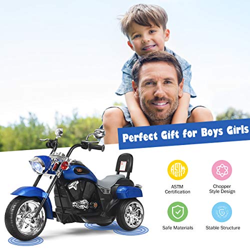 Costzon Kids Ride on Chopper Motocicleta, Triciclo de motocicleta alimentado por batería de 6 V con bocina, faro, interruptor de avance/retroceso, certificación ASTM, 3 ruedas de paseo en juguetes para niños y niñas regalo (blanco)