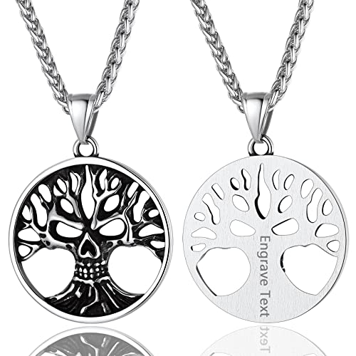 Collar de calavera para hombre, serpiente, árbol de la vida, etiqueta de perro de calavera