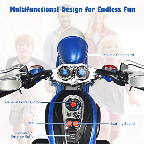Costzon Kids Ride on Chopper Motocicleta, Triciclo de motocicleta alimentado por batería de 6 V con bocina, faro, interruptor de avance/retroceso, certificación ASTM, 3 ruedas de paseo en juguetes para niños y niñas regalo (blanco)