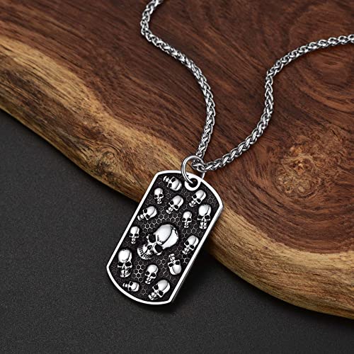 Collar de calavera para hombre, serpiente, árbol de la vida, etiqueta de perro de calavera
