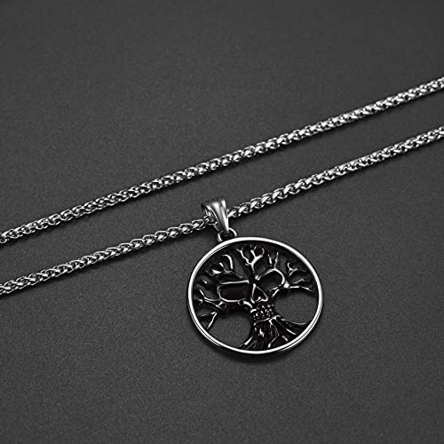 Collar de calavera para hombre, serpiente, árbol de la vida, etiqueta de perro de calavera